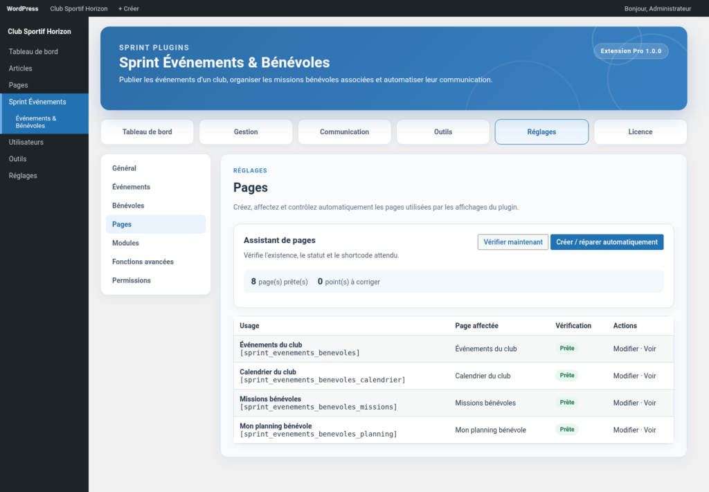 Illustration 6 — Documentation Sprint Événements & Bénévoles Free + Pro 1.0.0