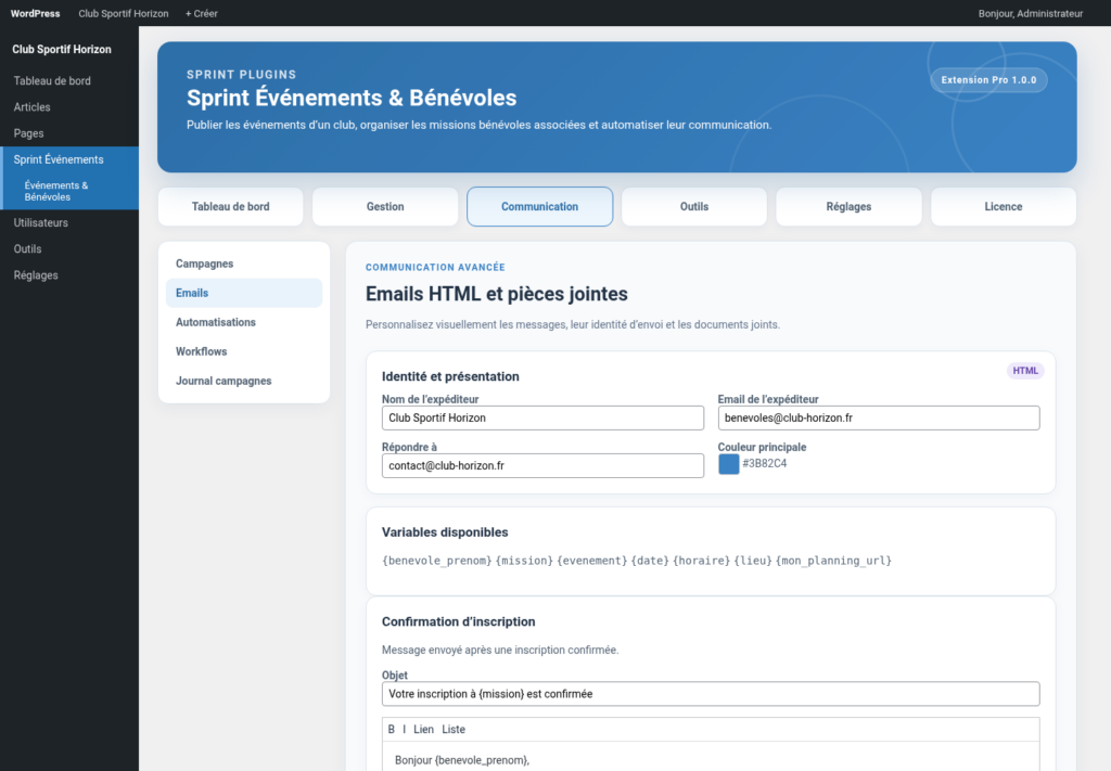 Illustration 13 — Documentation Sprint Événements & Bénévoles Free + Pro 1.0.0