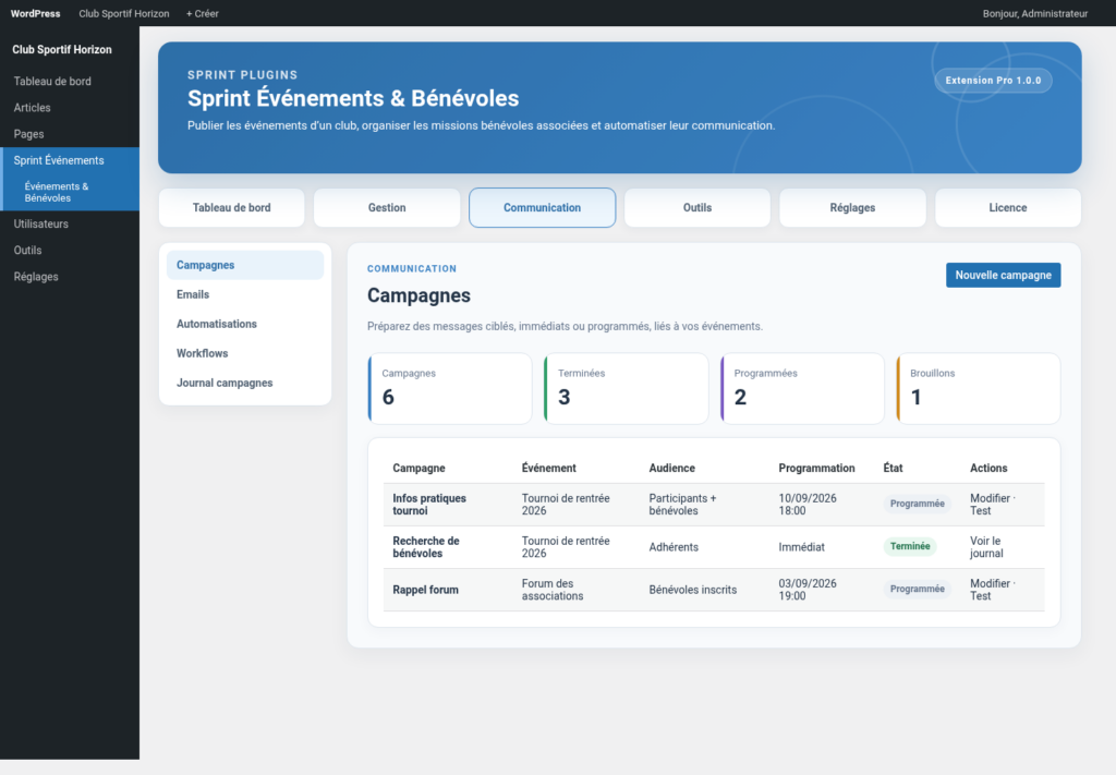 Illustration 14 — Documentation Sprint Événements & Bénévoles Free + Pro 1.0.0