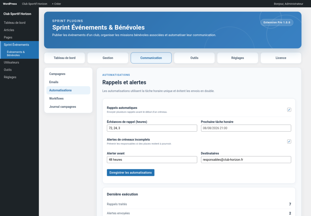 Illustration 15 — Documentation Sprint Événements & Bénévoles Free + Pro 1.0.0