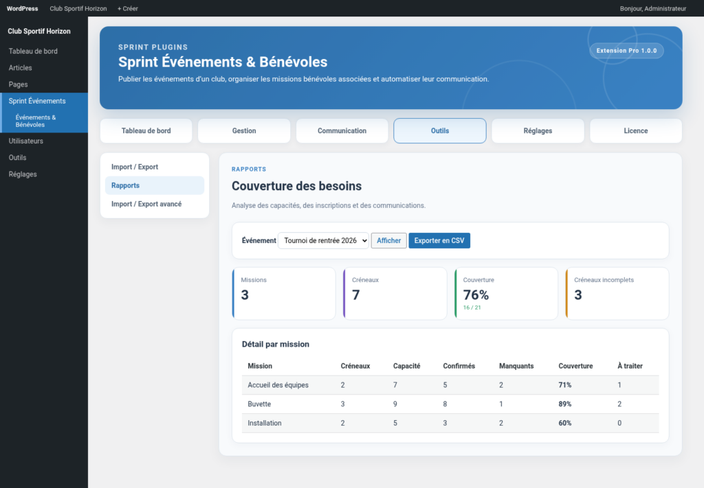 Illustration 16 — Documentation Sprint Événements & Bénévoles Free + Pro 1.0.0