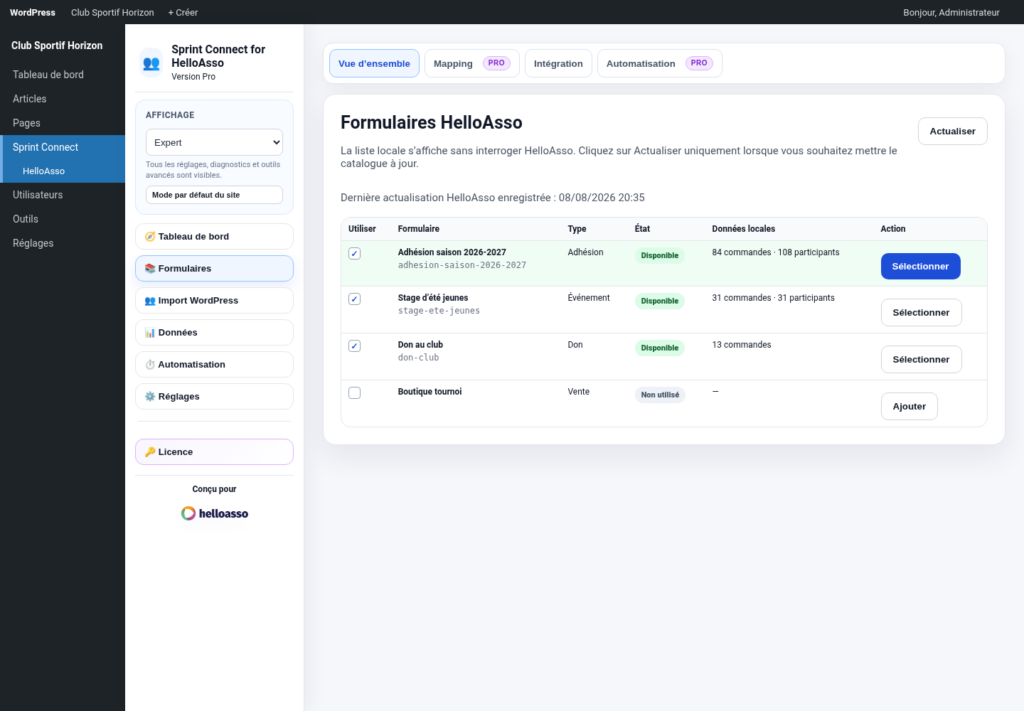 Illustration 4 — Sprint Connect for HelloAsso — Guide utilisateur Free + Pro 1.0.0
