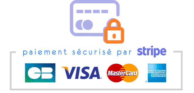 Paiement sécurisé par Stripe : Cartes Bancaires, Visa, Mastercard et American Express